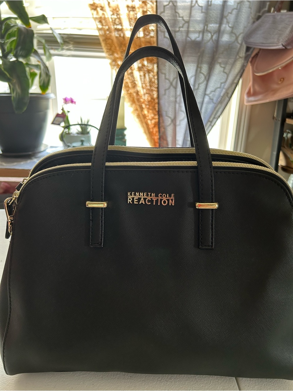 Kenneth Cole Reaction Black Satchel with Gold Hardware